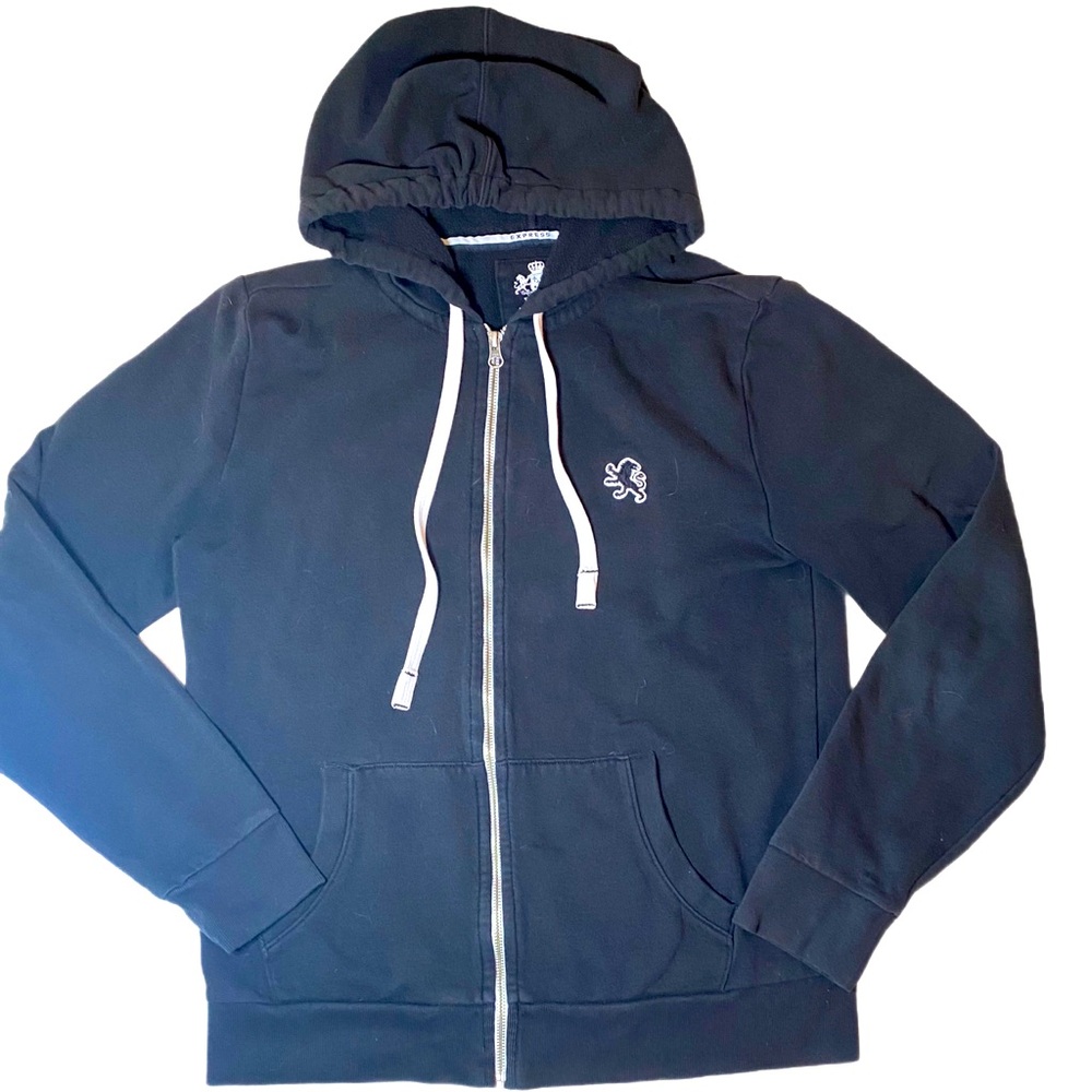 Express Black Full Zip Fleece Hoodie Size M